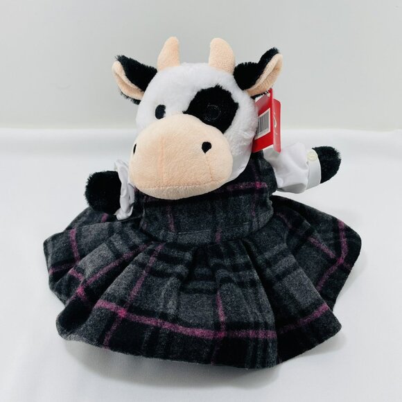 FAO Schwarz Cow Plush Toy 13” Dress Plaid Student School Uniform Backpack Outfit - Picture 1 of 12